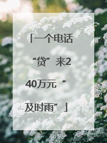 一个电话“贷”来240万元“及时雨”