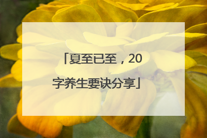 夏至已至，20字养生要诀分享