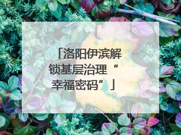 洛阳伊滨解锁基层治理“幸福密码”