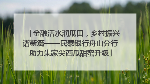 金融活水润瓜田，乡村振兴谱新篇——民泰银行舟山分行助力朱家尖西瓜甜蜜升级